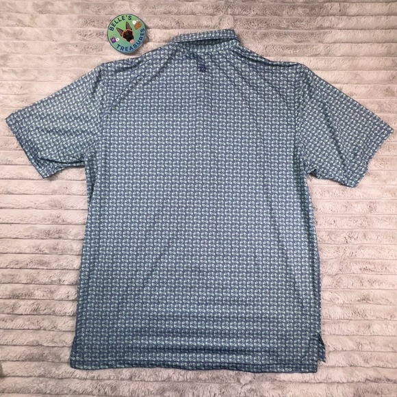 Turtleson Men's Large Performance Stretch Polo Floral AOP‎ Blue Green Golf Shirt - Picture 10 of 11